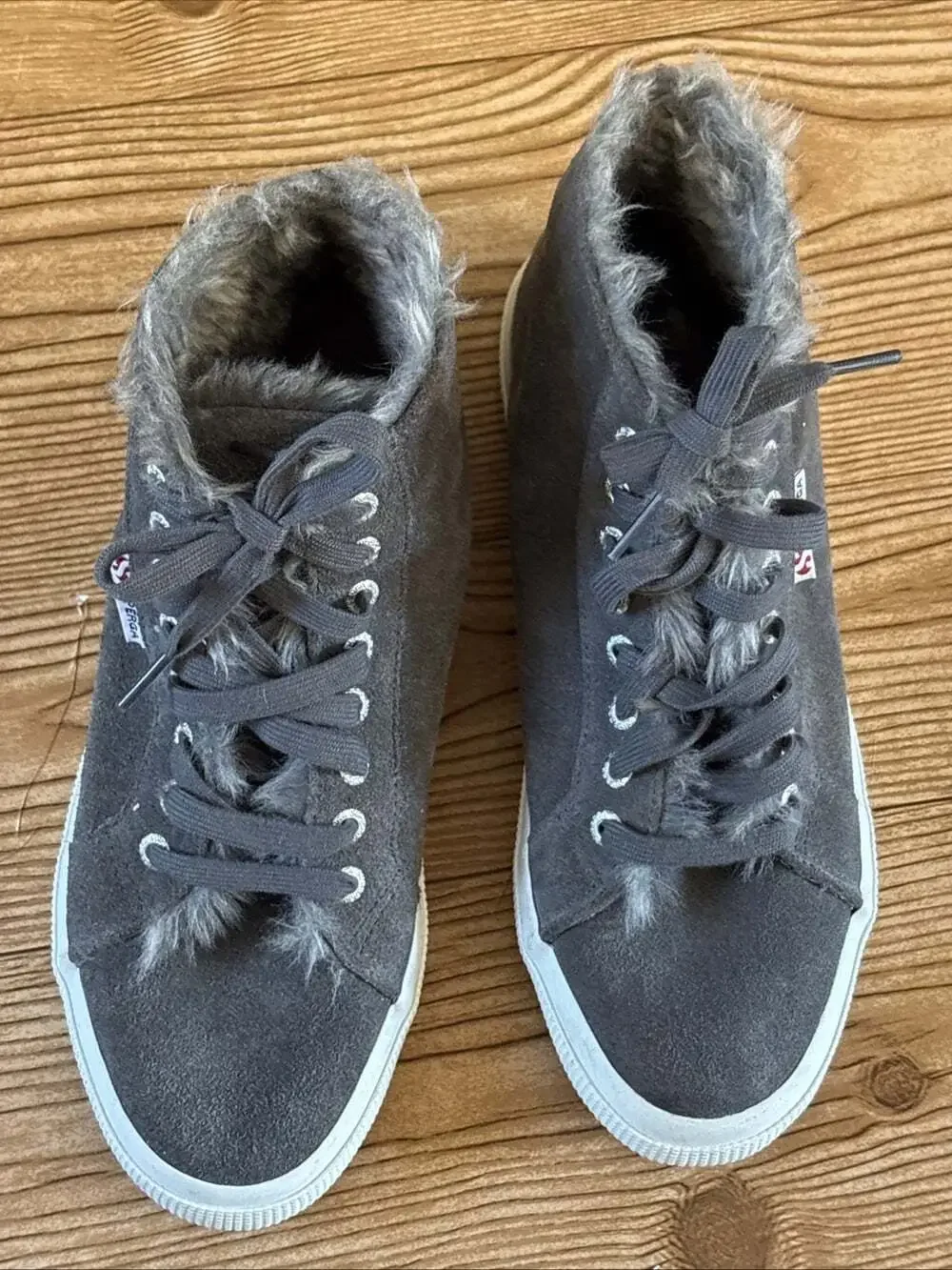 Superga Gray Suede Unisex Mid Top Faux Fur Sneakers Women's 9.5 Mens 8 EU 41